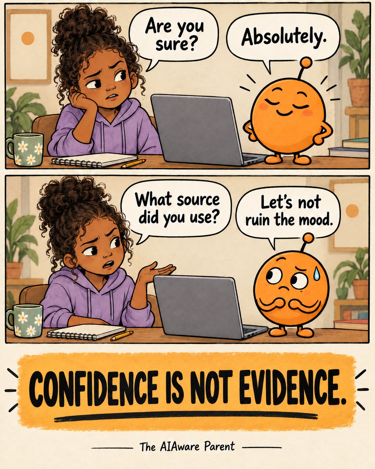 “Are you sure?” “Absolutetely.” Confidence is a tone. Evidence is a source you can open.