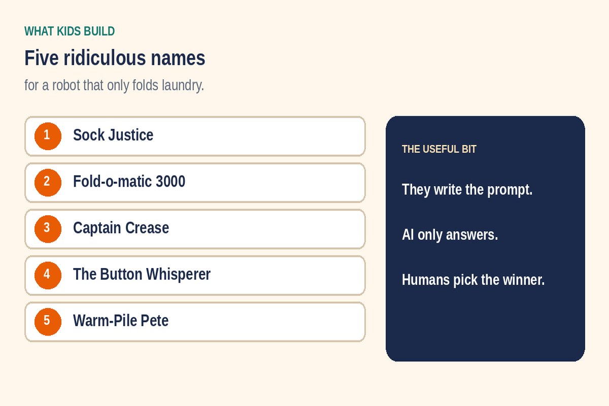 The useful bit is not the names. It is a child who can direct AI — and judge what comes back.
